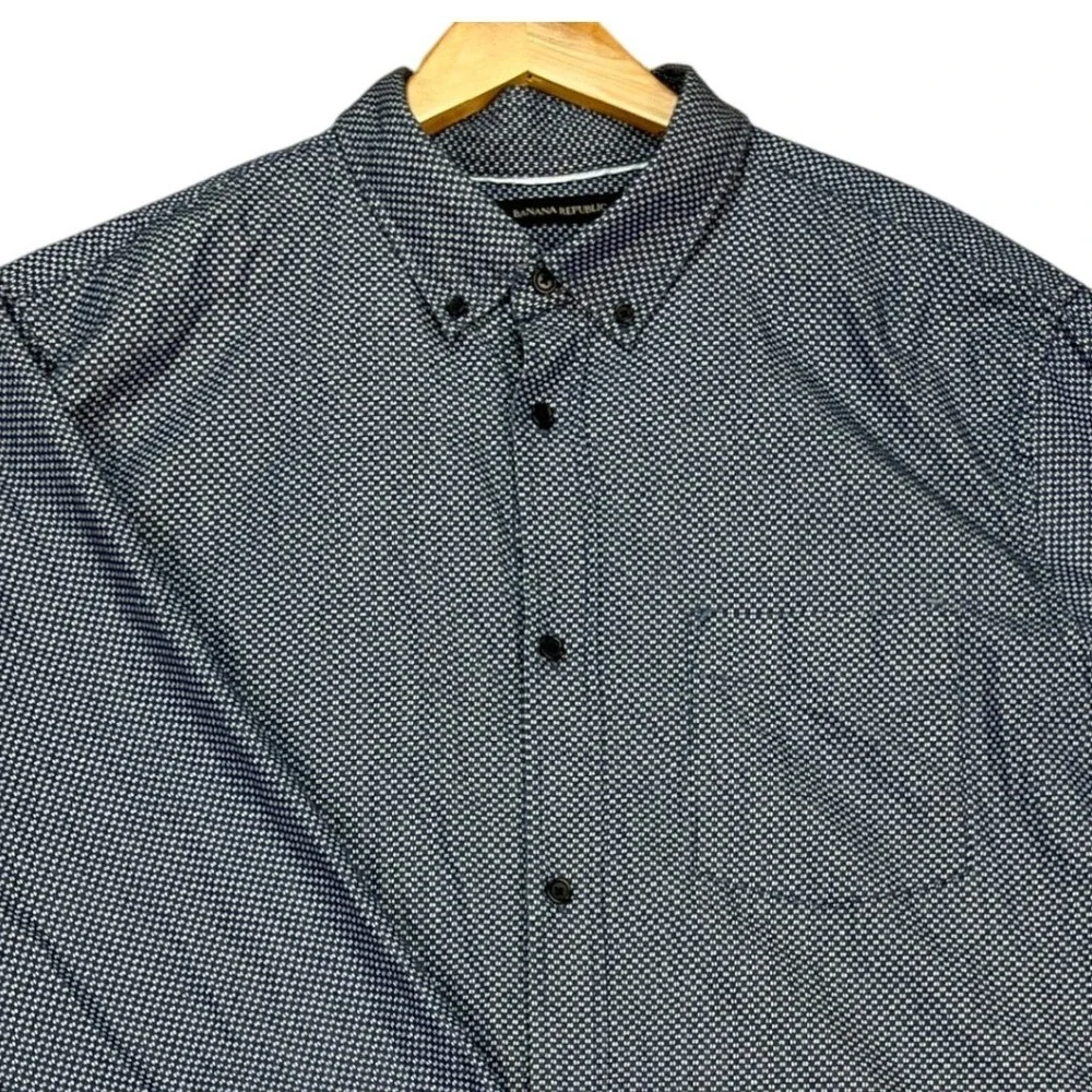 Banana Republic Button Down Shirt Mens XL Navy Geometric Grant Slim‎ Fit EUC